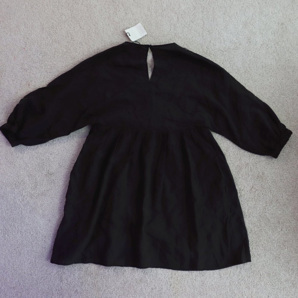 SOLD ZARA Puff Sleeve Babydoll Dress Black M - Picture 8 of 14